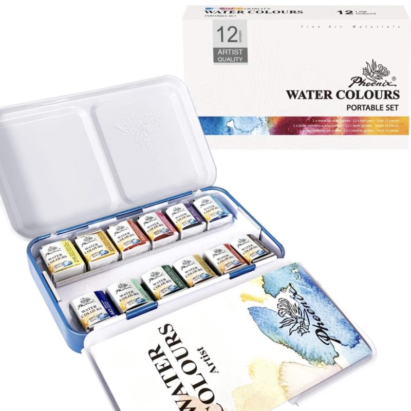 ⁦Phoenix 12 Colors Half Pan Artist Grade Watercolor Set⁩ - الصورة ⁦4⁩